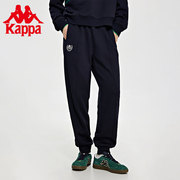 Kappa卡帕休闲裤2023女拉绒复古运动裤黑色长裤小脚卫裤K0D82AK07