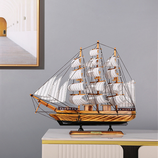 一帆风顺帆船摆件办公室老板桌面，木质模型家居客厅装饰品开业礼物