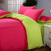玫红绿纯色简约床上四件套1.8m1.5米韩式被套床单1.2宿舍床上用品