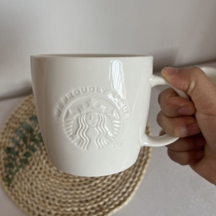 星爸爸经典logo女神杯白色，浮雕杯咖啡杯简约陶瓷杯复古好看的杯子