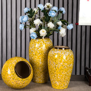 景德镇陶瓷花瓶现代简约黄色花瓶插干花仿真花假花盆客厅卧室摆件