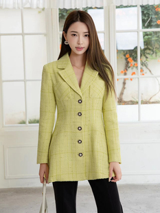 YEESIN设计师品牌24春秋冬柠檬黄香风西服中长女式外套版型正上衣