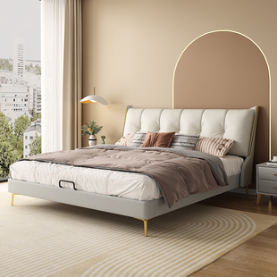 科技布床意式轻奢现代简约主卧1.8米双人网红奶油风ins软包布艺床