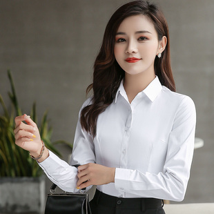 春夏职业白衬衫女长袖气质韩版修身银行面试工装，工作服女装衬衣寸