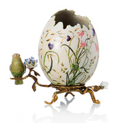 欧式陶瓷镶铜装饰小鸟缺口蛋形花瓶花插摆设工艺品书房笔筒摆件