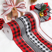 格子铁丝边带装饰绸带圣诞节鲜花包装彩带蝴蝶结diy缎带丝带