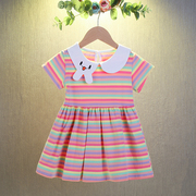 女童连衣裙夏季薄款小童公主裙，儿童高端纯棉，宝宝短袖彩虹条纹裙子