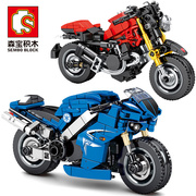 积木摩托车玩具儿童益智拼装男孩小颗粒，汽车组装模型