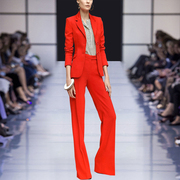 职业套装西装女气质，红色2024春秋，欧美时尚洋气阔腿裤两件套