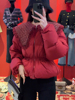 小个子设计感娃娃领短款红色羽绒服女2023冬季白鸭绒(白鸭绒)时尚外套