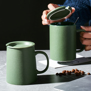 北欧高档陶瓷绿色泡茶大容量马克杯子简约磨砂咖啡杯带勺水杯定制