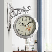 欧式双面挂钟客厅创意钟表静音时尚复古北欧时钟美式高级感挂墙表