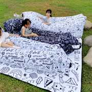 黑白涂鸦户外露营野餐便携折叠单人充气沙发加厚牛津布公园沙发