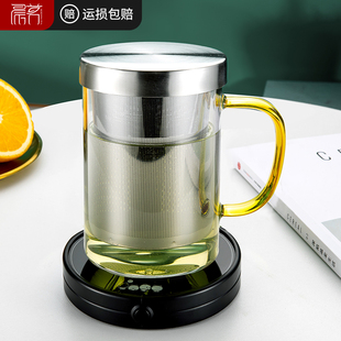 茶水分离杯不锈钢过滤泡，茶杯带把大容量耐高温玻璃，喝水杯子花茶杯
