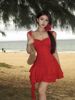海边度假风夏季时尚不规则红色短裙气质连衣裙纯欲性感仙女裙女潮