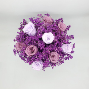 紫色浪漫永生花玫瑰花满天星新娘，手捧告白花束，花家居软装装饰摆件