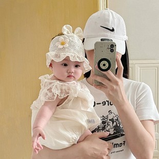 婴儿帽子夏季薄款小月龄女宝宝囟门帽，空顶遮阳帽新生儿护头卤发带