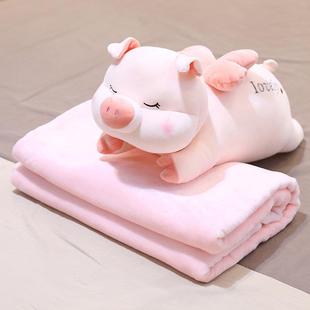 可爱小猪抱枕被子两用多功能，汽车毯子办公室午睡枕头靠枕珊瑚绒毯