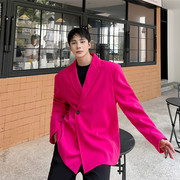 2022秋季韩国糖果色休闲西装男小众一粒扣设计感复古时髦网红西服