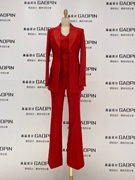2023春秋中国红修身三件套西装套装女主持时尚气质正红色西服