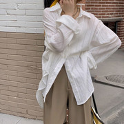 欧美风宽松学生薄款防晒衬衣女款设计感长袖外套夏季白色透气上衣