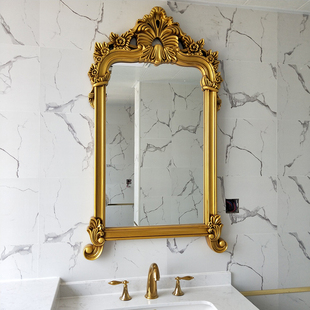 欧式美式卫生间镜子异形壁挂浴室镜梳妆台镜玄关壁炉复古装饰镜框