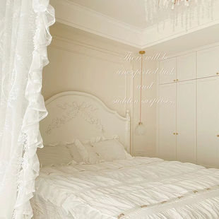 法式实木床奶油风白色主卧1.8米1.5双人床，复古轻奢欧式美式公主床