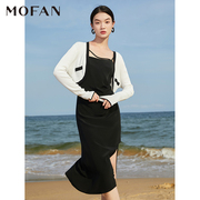 MOFAN摩凡春夏款甜美性感黑色吊带醋酸连衣裙设计感显瘦茶歇裙
