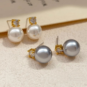 法式珍珠耳钉王妃款闪耀小灯泡耳环轻奢高级感钛钢18K金色耳饰品