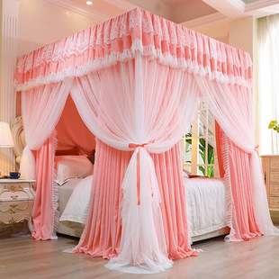 双层蚊帐床帘一体式家用欧式带支架1.8m帐莎1.5米2公主风遮光床幔