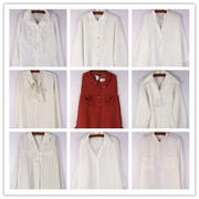 古着Vintage日系复古夏季雪纺衫长袖白色飘带短袖镂空刺绣衬衫30