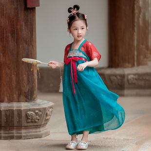 汉服女童夏装儿童高端超仙古装连衣裙中国风唐装小女孩古筝表演服