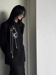 山本耀司新中式国风西装外套2024春秋款高级感设计黑色休闲西服女
