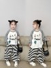 女童韩版洋气卫衣套装2023秋冬中小童休闲洋气上衣条纹裤两件套潮