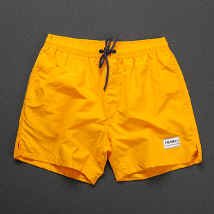 亮黄色运动短裤男士运动跑步健身速干可下水沙滩裤度假游泳男宽松