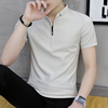 男士短袖t恤夏季韩版潮流polo衫，修身半袖立领衬衫，潮牌拉链帅气t恤