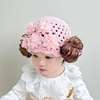 女宝宝假发帽春秋0-1岁周岁公主帽婴儿蕾丝，花朵甜美可爱韩国帽秋