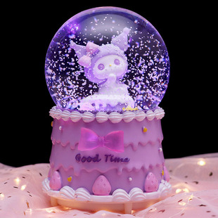 玉桂狗水晶球音乐盒彩灯，旋转库洛米八音盒，少女心儿童女孩生日礼物