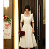 白色小礼服2023领证登记小白裙平时可穿夏简单大气订婚连衣裙