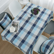 地中海格子桌布布艺现代简约茶几布长方形蓝色棉麻餐桌布防水台布