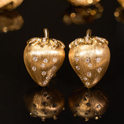 太府珠宝18k黄金耳饰草莓造型拉丝镶钻石耳钉彩金女耳饰珠宝定制