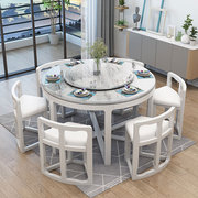 大理石简约现代小户型餐厅，圆形省空间6人饭桌家用实木餐桌椅组合