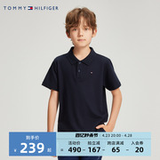 tommy童装夏季男童，纯色短袖t恤polo衫，儿童透气上衣