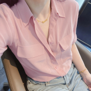 雪纺衬衫女短袖夏季2024年宽松韩版洋气时尚气质粉色减龄上衣