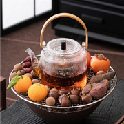 围炉煮茶壶碳炉明火加热玻璃泡茶壶木把提梁壶电陶炉家用大容量壶