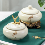 欧式陶瓷装饰烟灰缸个性创意家用客厅茶几摆件居家摆设新中式带盖