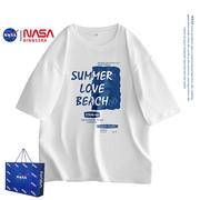 NASA短袖白色t恤女装宽松夏季纯棉2024年体恤情侣上衣服男女