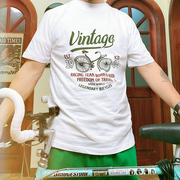美式复古阿美咔叽透气vintage自行车，印花男女全棉，水洗磨毛短袖t恤