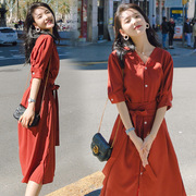 雪纺连衣裙2021夏流行(夏流行)韩版裙子很仙，的法国小众过膝气质长裙女