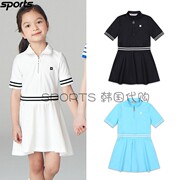 韩国onoffgolf高尔夫球，裙22新女儿童横纹，针织短袖连衣裙
